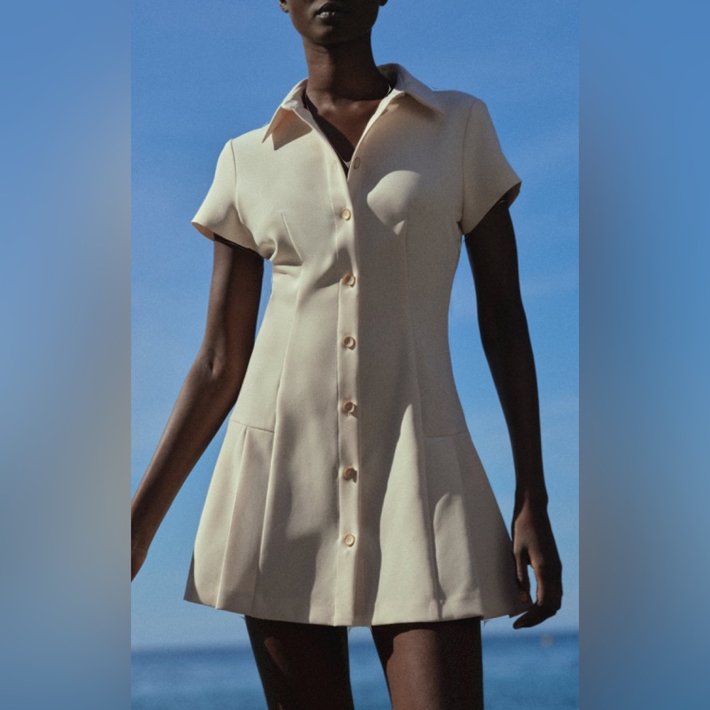 Zara beige mini shirt dress